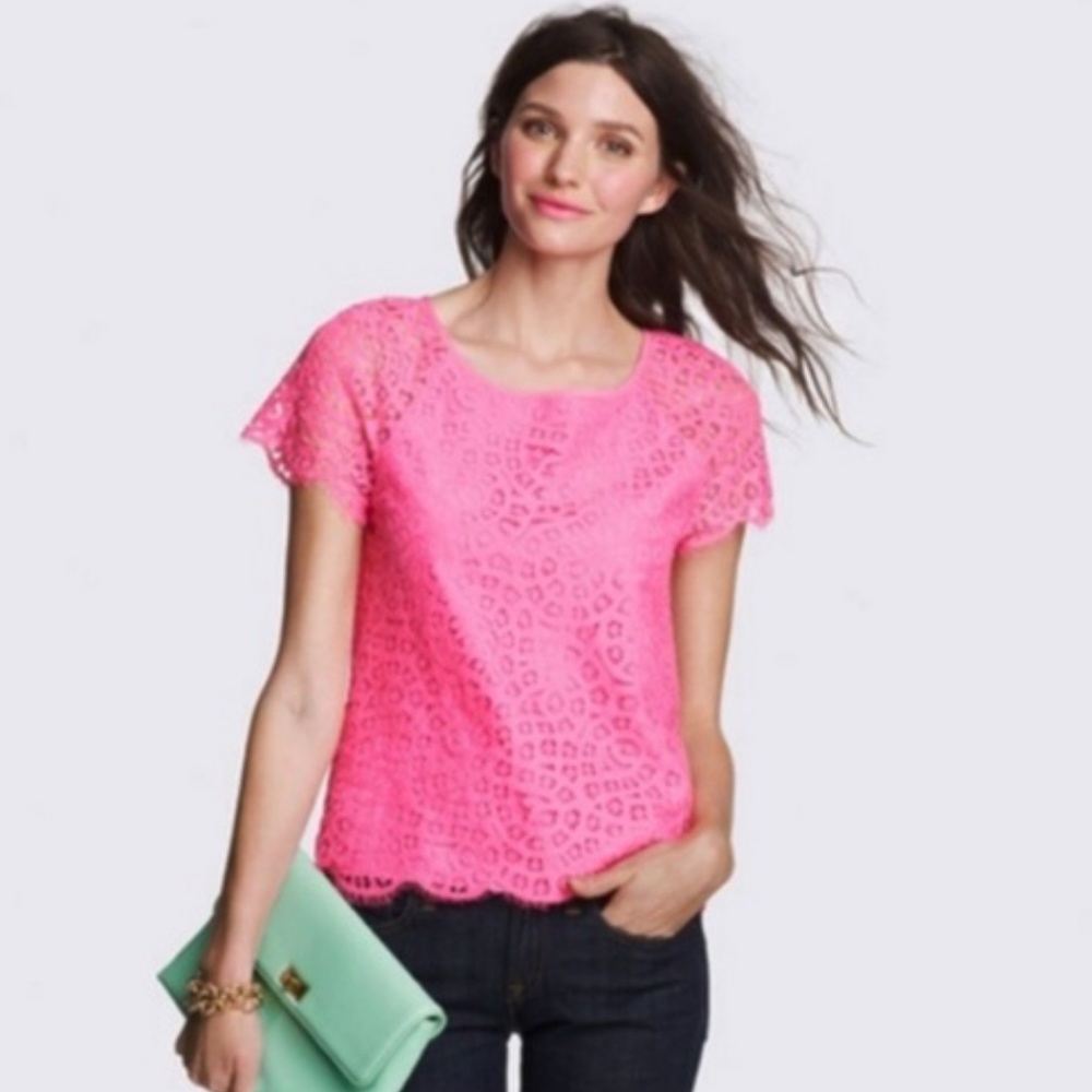 J. Crew Hot Pink Raindrop Lace Top